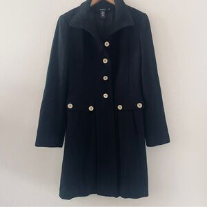 Arden B Black Wool Blend Long Thick Winter Coat - Belted With Gold Buttons